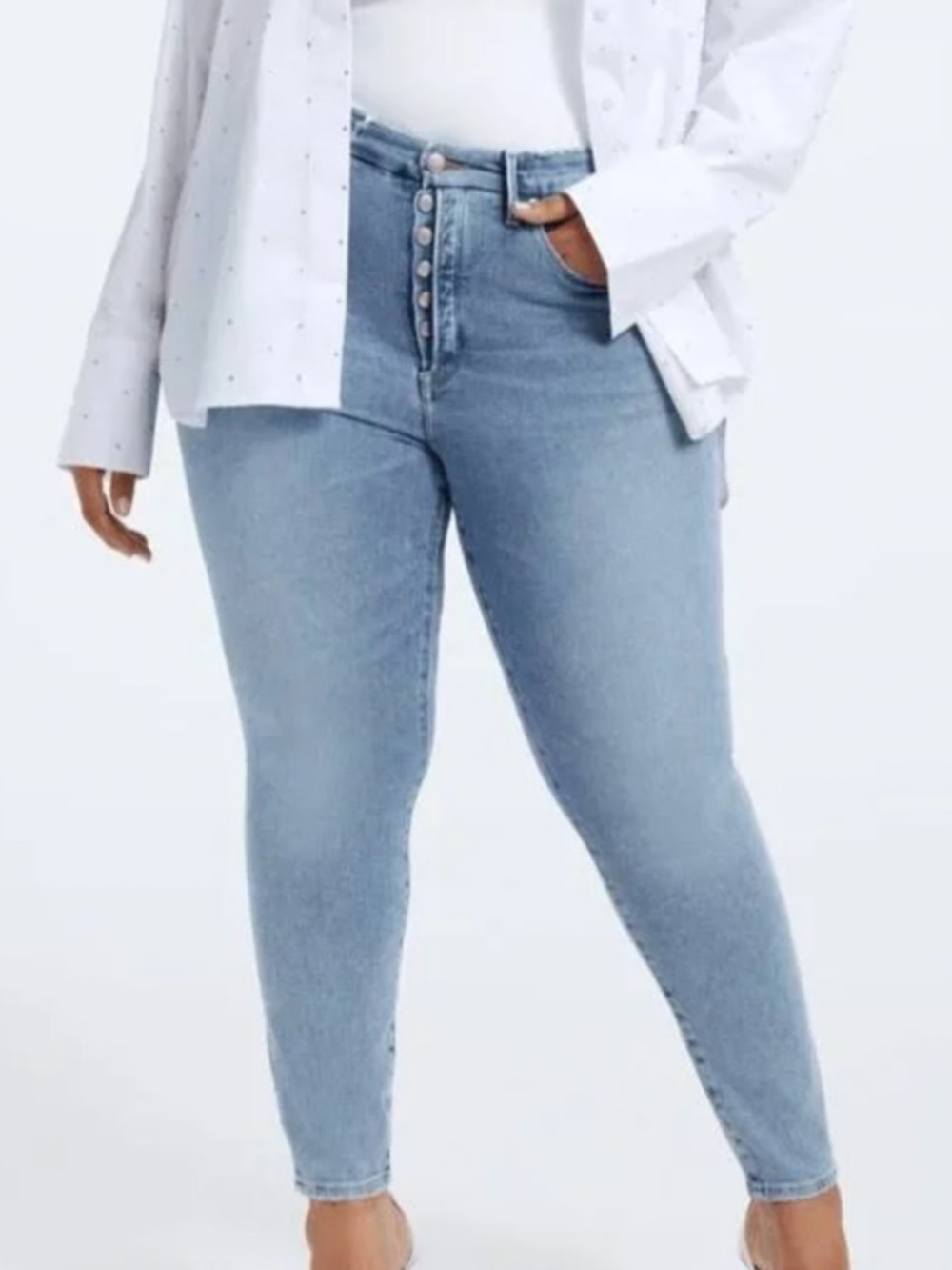 Good American 28 Plus Jeans Good Legs Button Fly Skinny Jeans distressed NWT